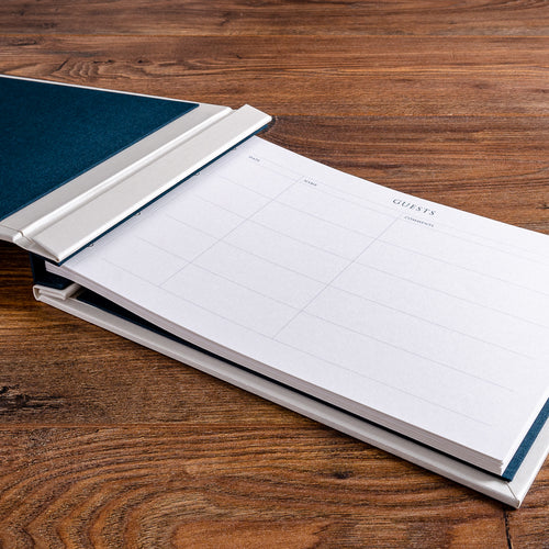 Pages in A4 guest book. Custom made by Hartnack and Company 