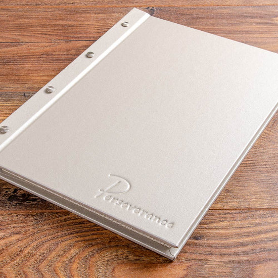 screw post binder for luxury yacht for guest cabin welcome folder with embossed logo on cover