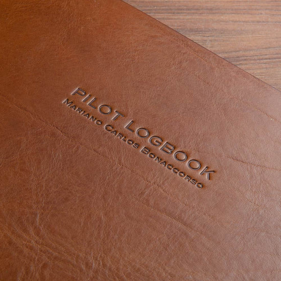 Blind embossed example personalised leather binder cover