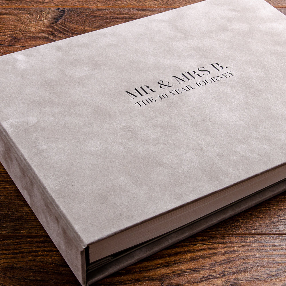 personalised velvet covered anniversary album with black foil embossed cover - Gallery image 5