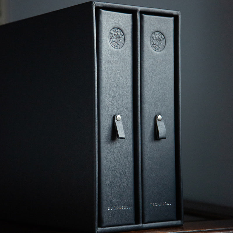 luxury high quality custom made leather ring binders with embossed titles for classic car history made bespoke by hartnack and company - Vehicles, Boxes, Ring Binders, Multi Slipcase, Leather Binders, All Ring Binders