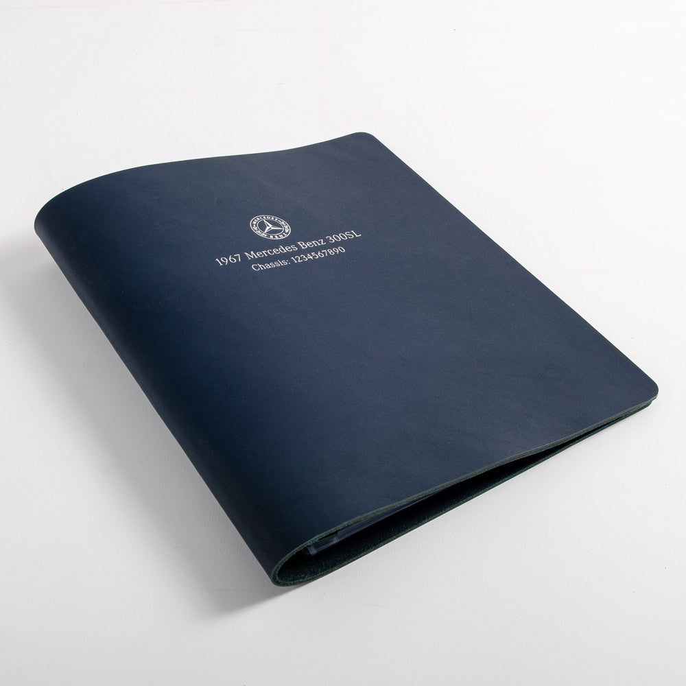 Personalised navy blue leather folder with screw post binder and silver foil embossed cover  - Gallery image 2