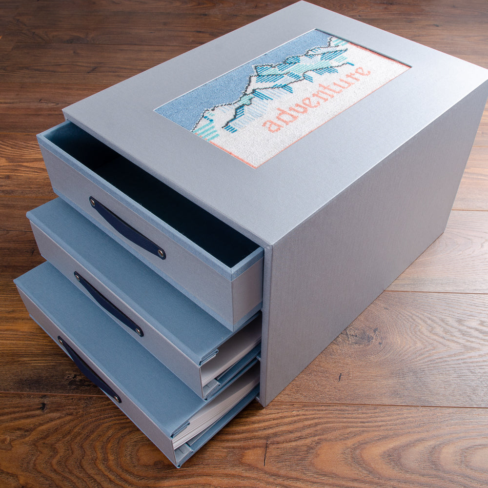 bespoke custom made box with two drawers and scrapbook album