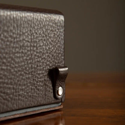 Leather Covered Box File showcasing premium brown pebble-grain leather.