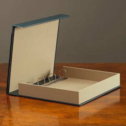 Custom made luxury Box File luxury bespoke box file with magnetic closure and customizable ring binder mechanism by Hartnack and Company