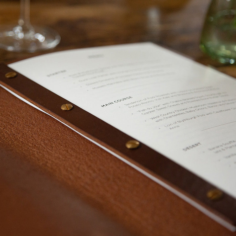 Brown genuine leather menu cover with screw post binder - Gallery image 3