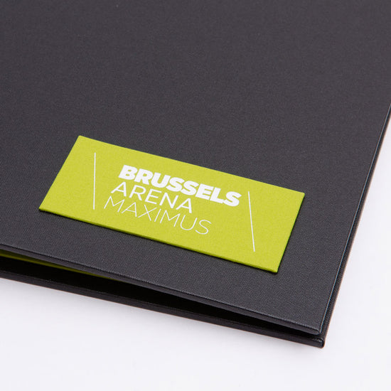 Green personalised name plaque with white foil embossed logo 