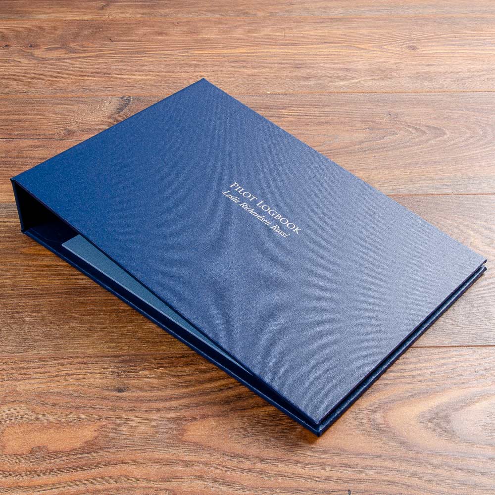 blue landscape pilot logbook ring binder personalised with silver foiled name on the cover - Gallery image 1