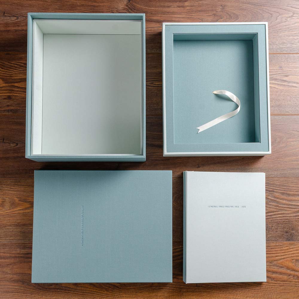 custom made box in green and white book cloth with personalised foil embossed covers - Gallery image 4