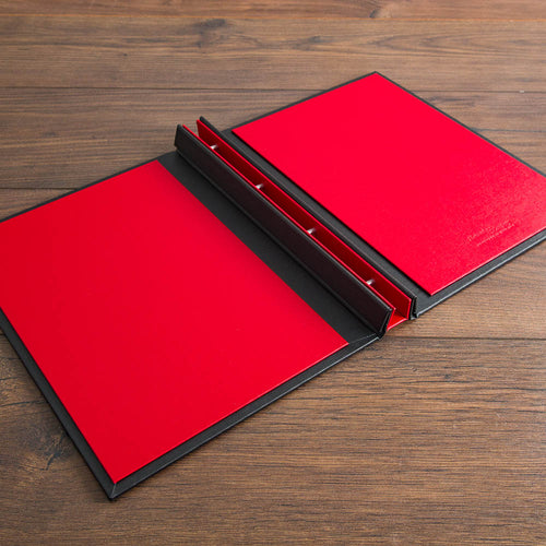 Screw post binder cover in red and black 