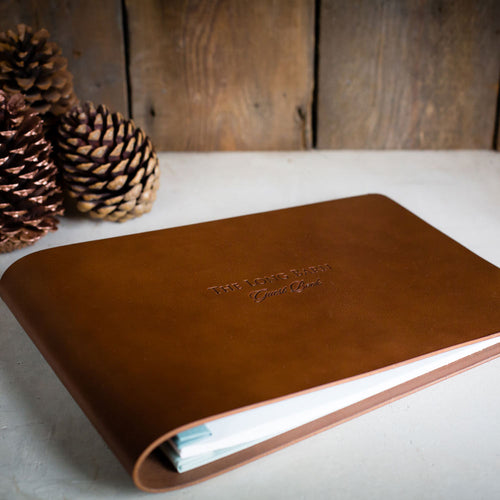 luxury brown leather personalised guest book  by Hartnack and co