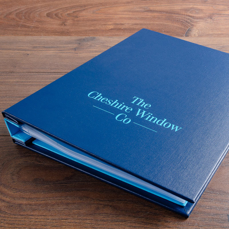 personalised A4 presentation binder screw post portfolio in blue with light blue embossed cover  - Gallery image 1