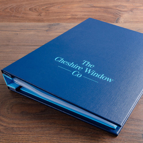 personalised A4 presentation binder screw post portfolio in blue with light blue embossed cover 
