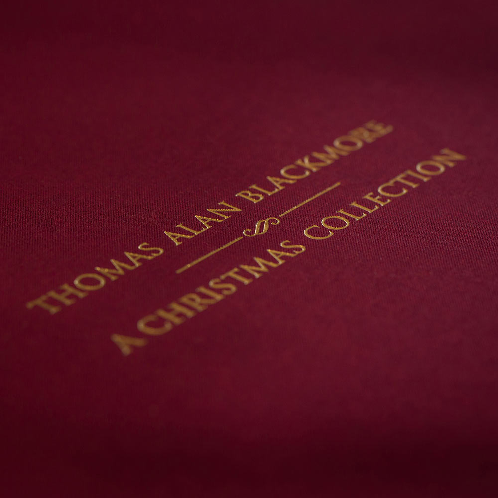 gold foil embossing on red fabric box - Gallery image 2