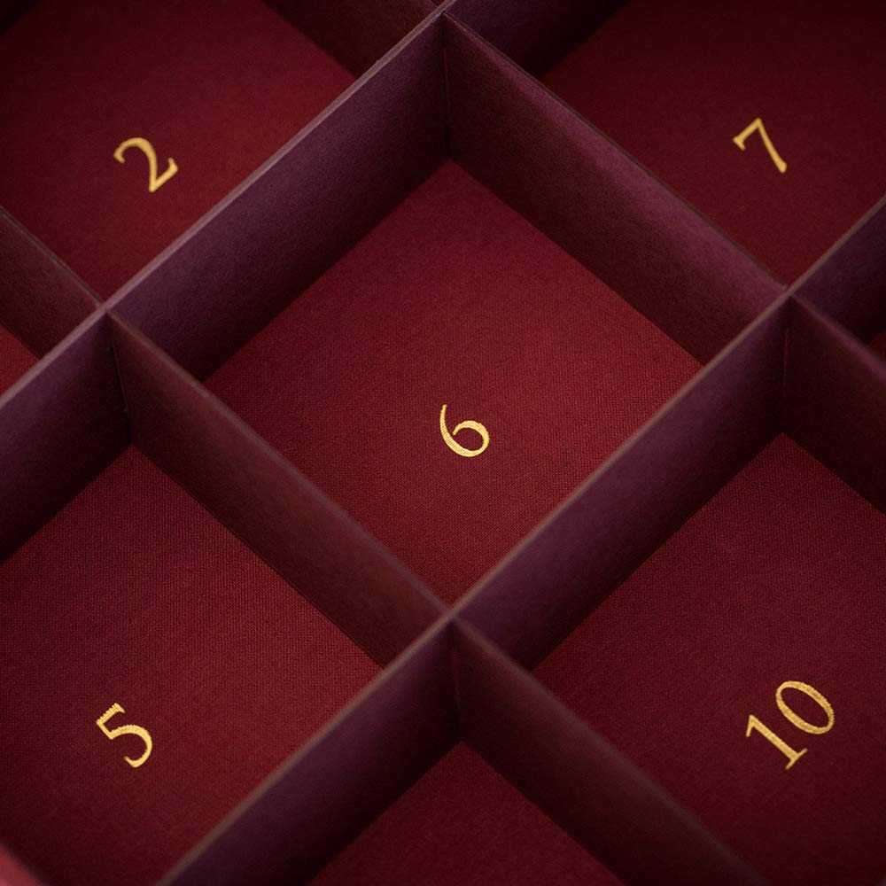 red fabric box with numbers gold foil embossed. - Gallery image 4