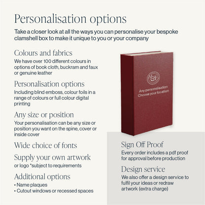Bespoke Clamshell box personalisation options from Hartnack and Company