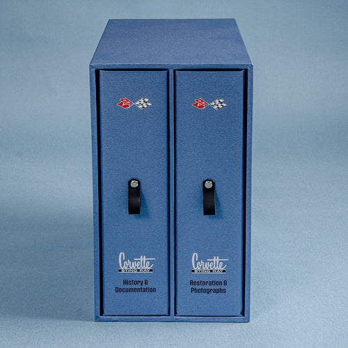 Box and binder set for the history documents and restoration and photographs of a Corvette Sting Ray