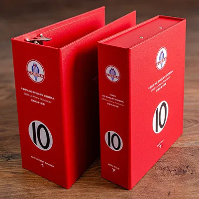 custom 8.5x11 car history binder and box file for documents of a classic racing AC cobra with personalised printed cover