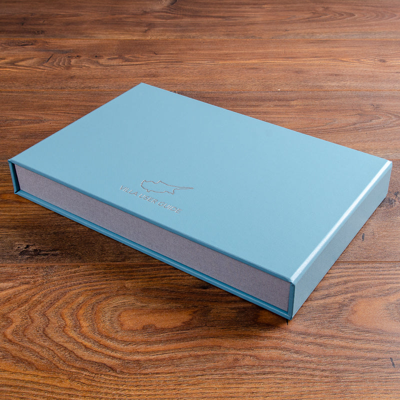 Custom made guest information box file for luxury villa with silver foil embossing on the cover - Gallery image 5
