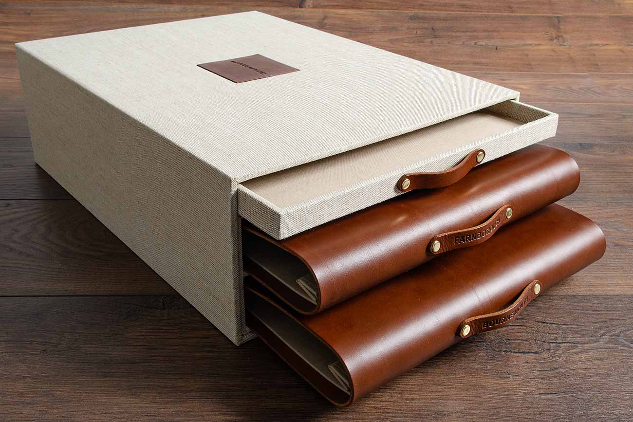 Custom made A3 tender and bid presentation box and leather two leather binders