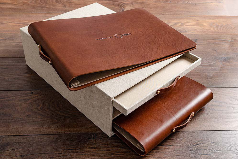 A3 personalised leather bid presentation binders on presentation box
