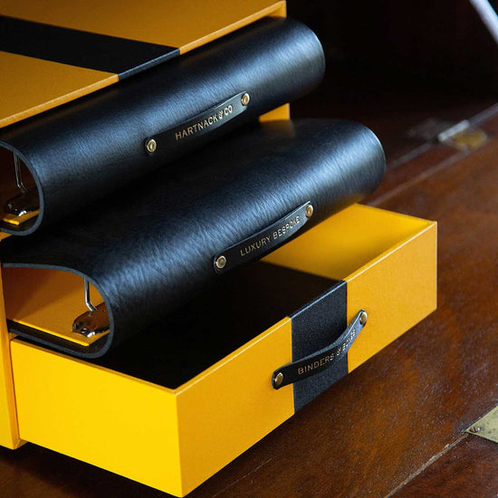 luxury custom made beautiful bespoke box with drawer and two leather ring binders