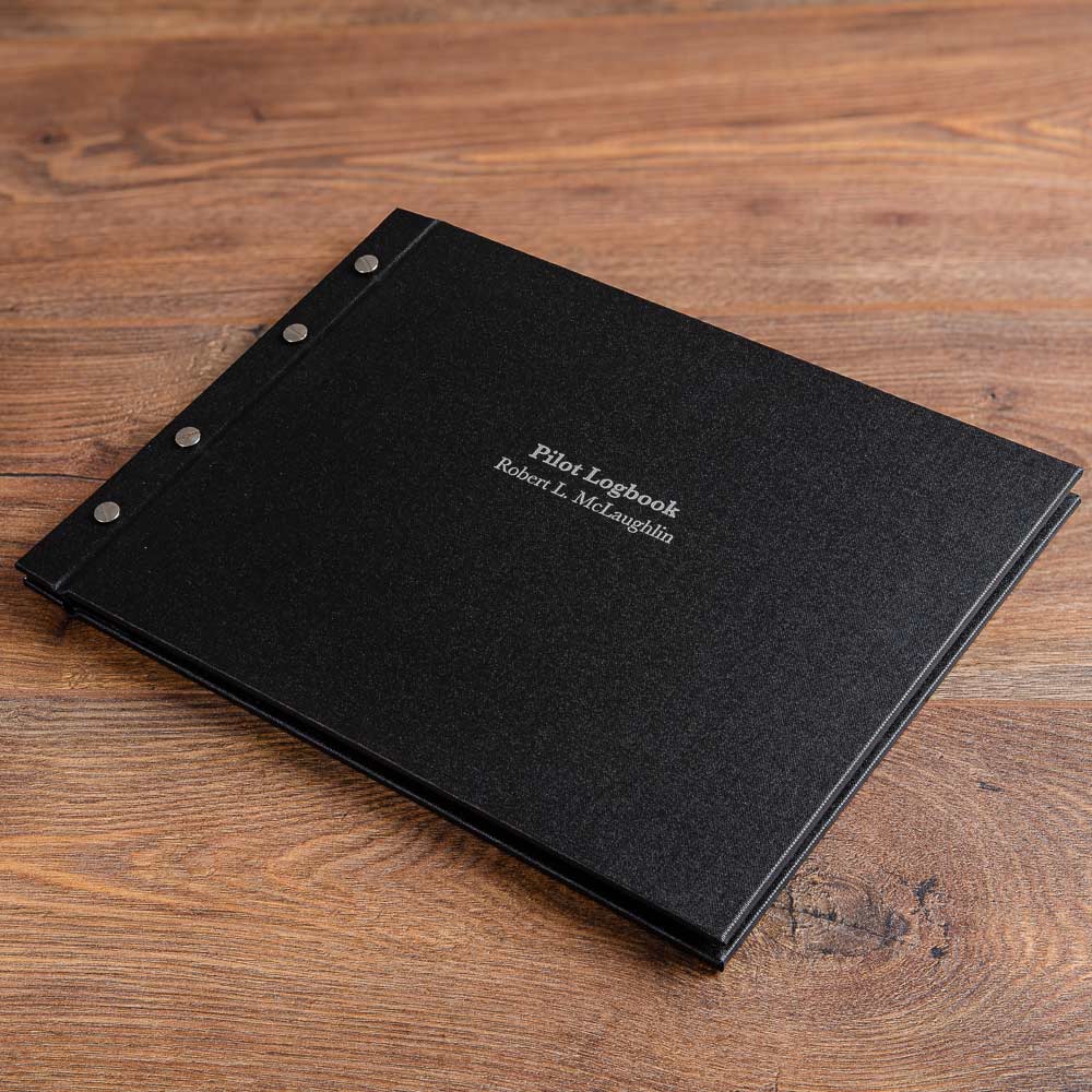 black screw post pilot logbook binder with silver foil personalisation - Gallery image 7