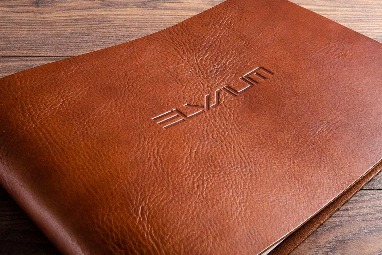 Luxury leather guest book for super yacht with blind debossed personalised cover