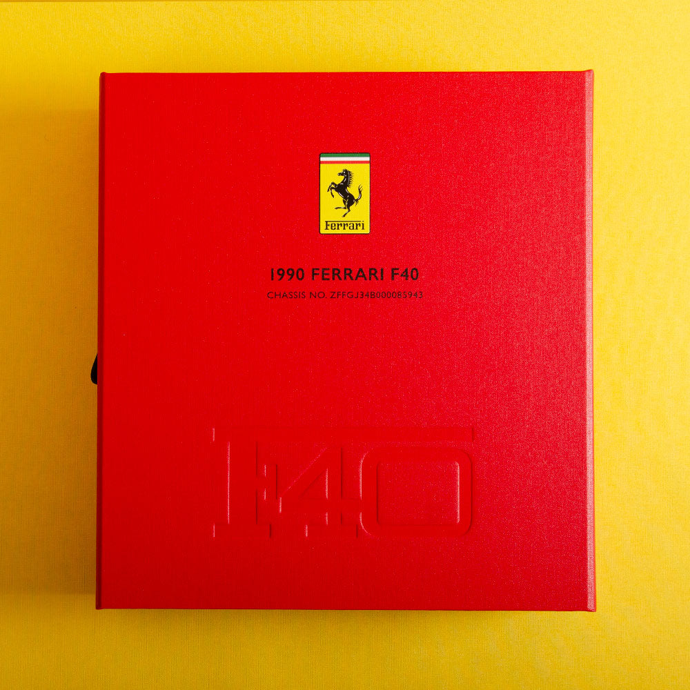 Custom made red box file with the writing 1990 Ferrari F40 on the cover and a embossed F40 logo - Gallery image 4