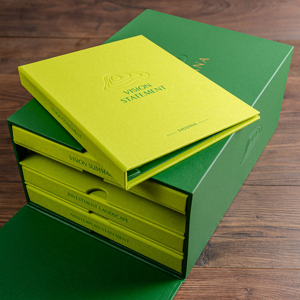 Green presentation document binder sitting on beautiful custom made presentation box - Gallery image 5