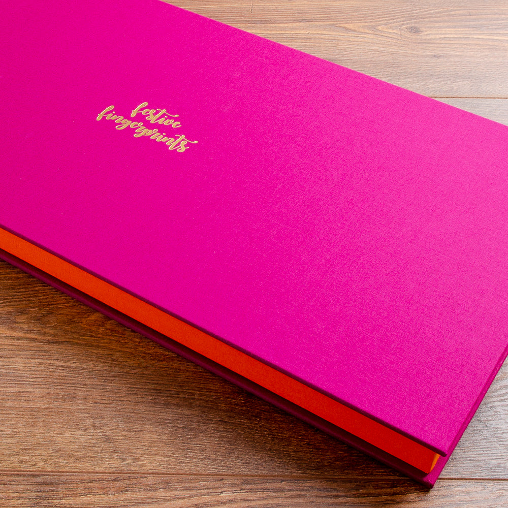detail of luxury custom made bespoke presentation box in pink fabric with gold foil embossed cover - Gallery image 3