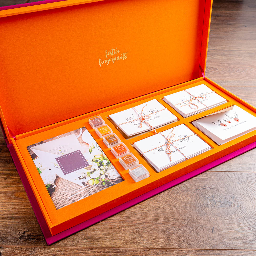custom made luxury presentation box in orange and pink with gold foil personalisation - Business, Clamshell Boxes, Photographers & Designers