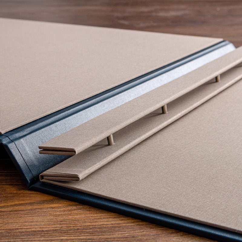 high quality screw post binder mechanism in luxury binder with blue and beige fabric - Gallery image 3