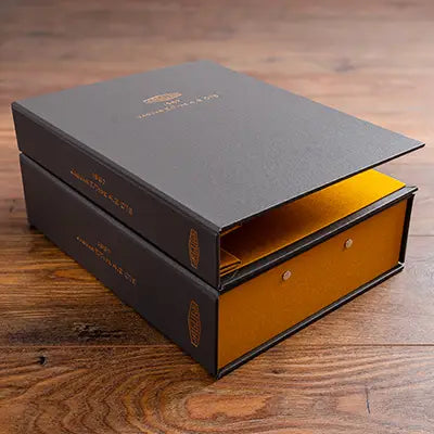 luxury vehicle document box file and binder for Jaguar history personalised with embossed logo