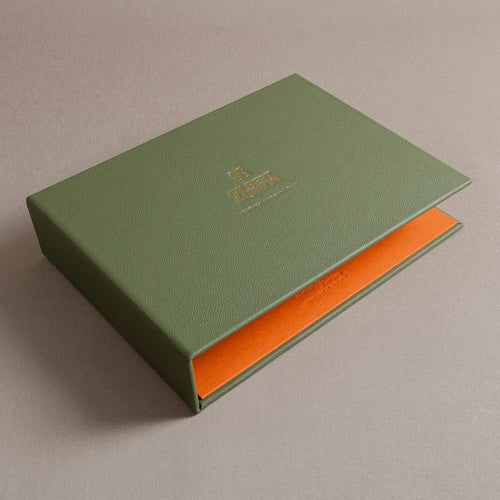custom made luxury personalised green leather swatch book