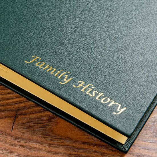 Gold foil embossed leather family history album