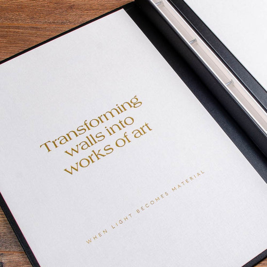 gold foil on the inner cover of a high quality personalised presentation binder 