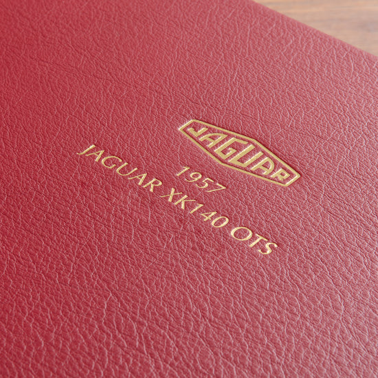 detail close up of gold foil embossing on the cover of a luxury box binder by Hartnack and Co