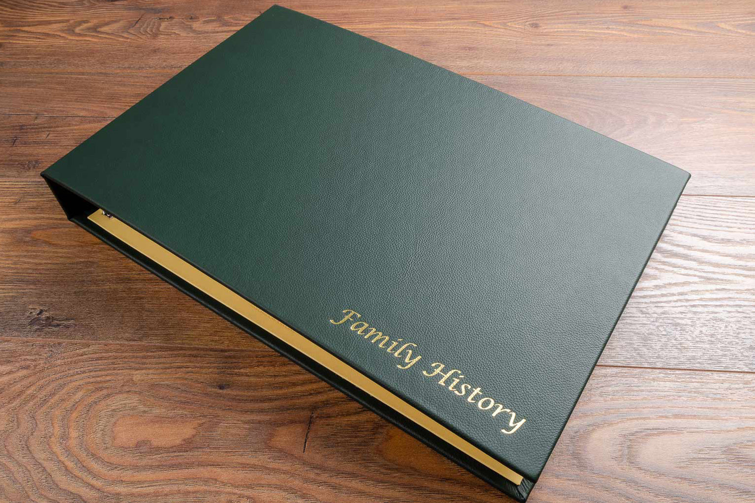 Bespoke made family history binder with yellow inlay