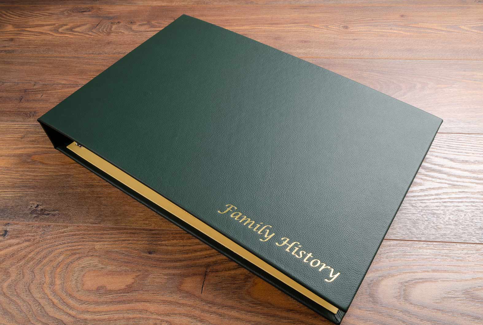 Large luxury leather family history album with personalised cover