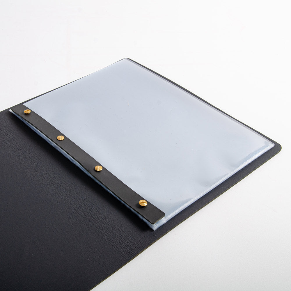 dark gray leather screw post folder with plastic inserts - Gallery image 3