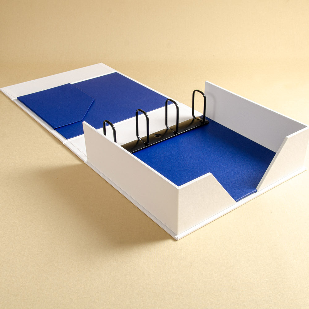 custom made large box file with four ring black binder mechanism with side wall cut out and inner pocket. Clamshell cover has magnetic flap - Gallery image 3