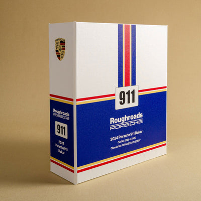 Custom made and printed box file for car history documents in white with Porsche Rothmans racing livery
