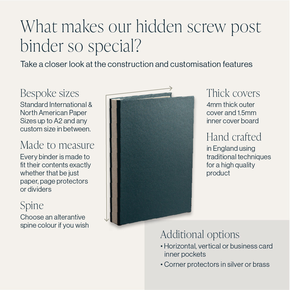 The features and benefits of a bespoke custom made hidden screw post binder by Hartnack and Co