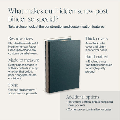 The features and benefits of a bespoke custom made hidden screw post binder by Hartnack and Co