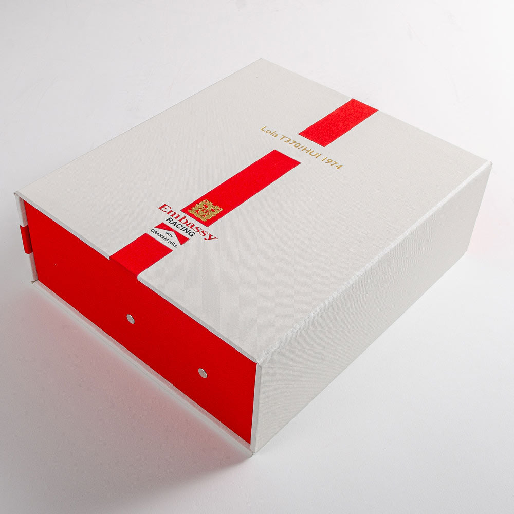 custom stationary box file in white with a red stripe and a red box with gold foil embossing. - Gallery image 3