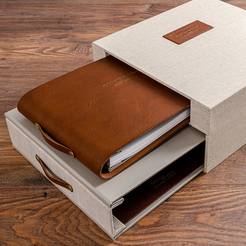 Custom made box for luxury guest house with leather guest book and guest room information - Gallery image 2