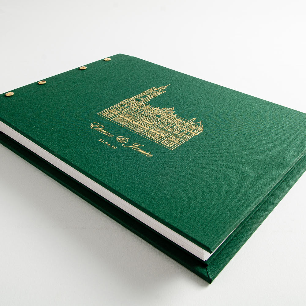 luxury green wedding guest bookbinder with gold foil embossing on the cover - Gallery image 1