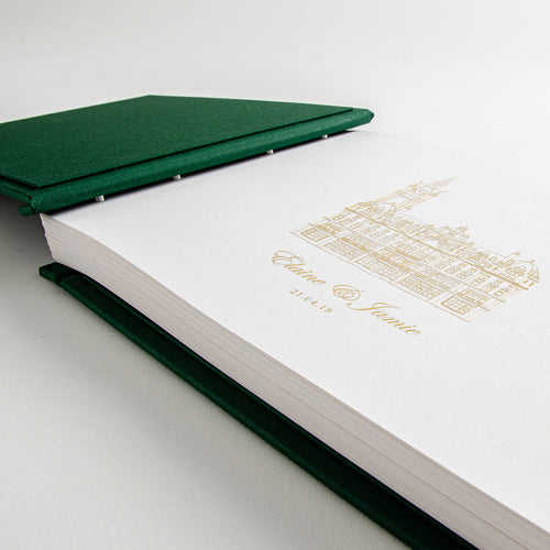 wedding guest book pages in green binder
