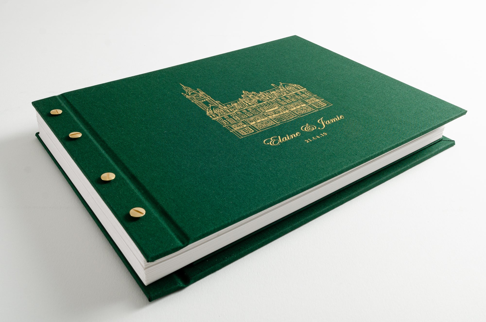 Custom made wedding album with gold foil detailing on cover